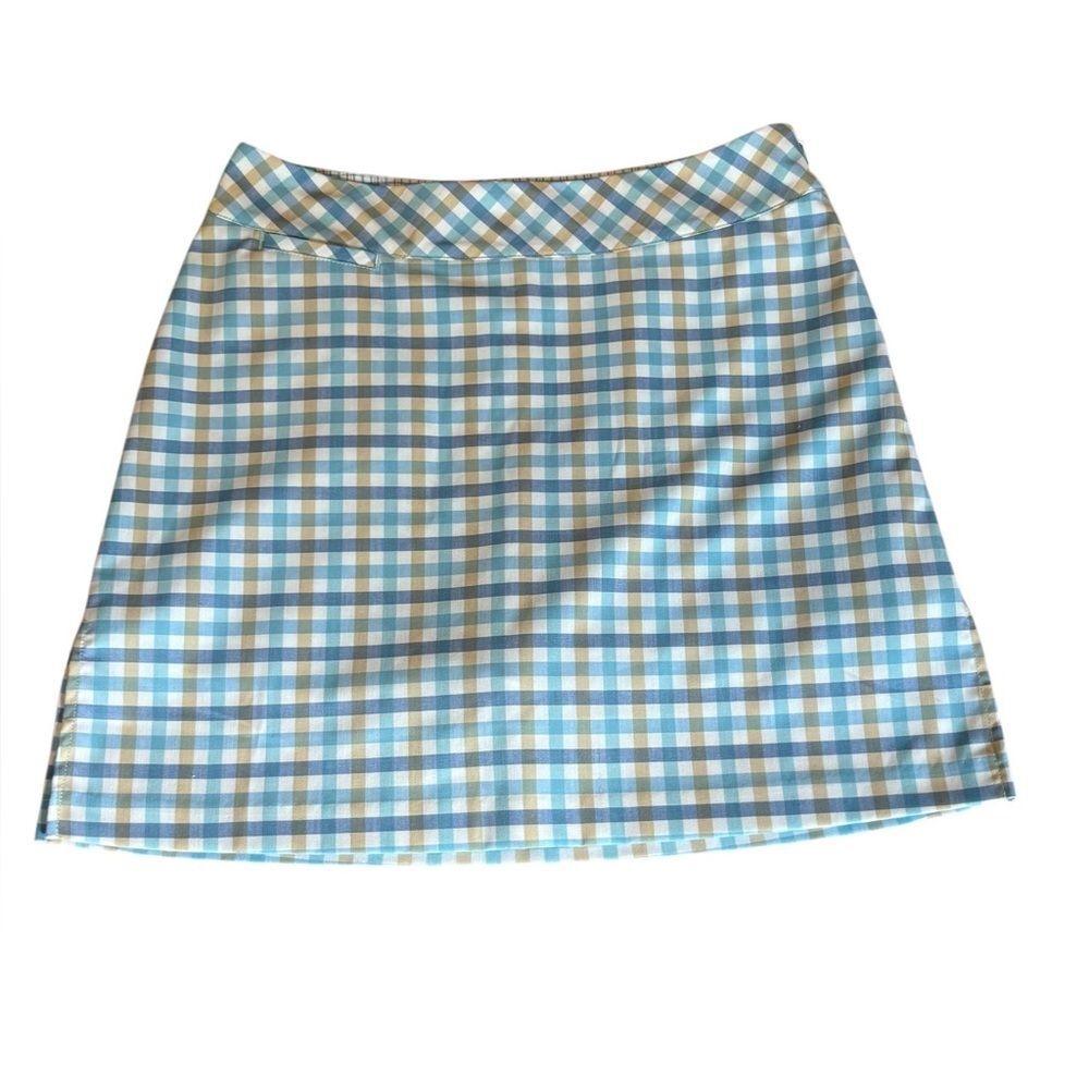 Adidas ClimaCool Golf Skirt Skort Blue White Tan Plaid Built In Shorts Woman’s 4